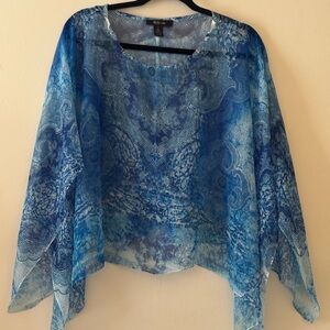 Blue Sheer Paisley Poncho Top